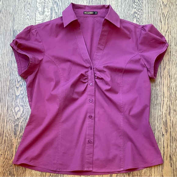 Fuchsia Rouched Button Down Top - Picture 5 of 12